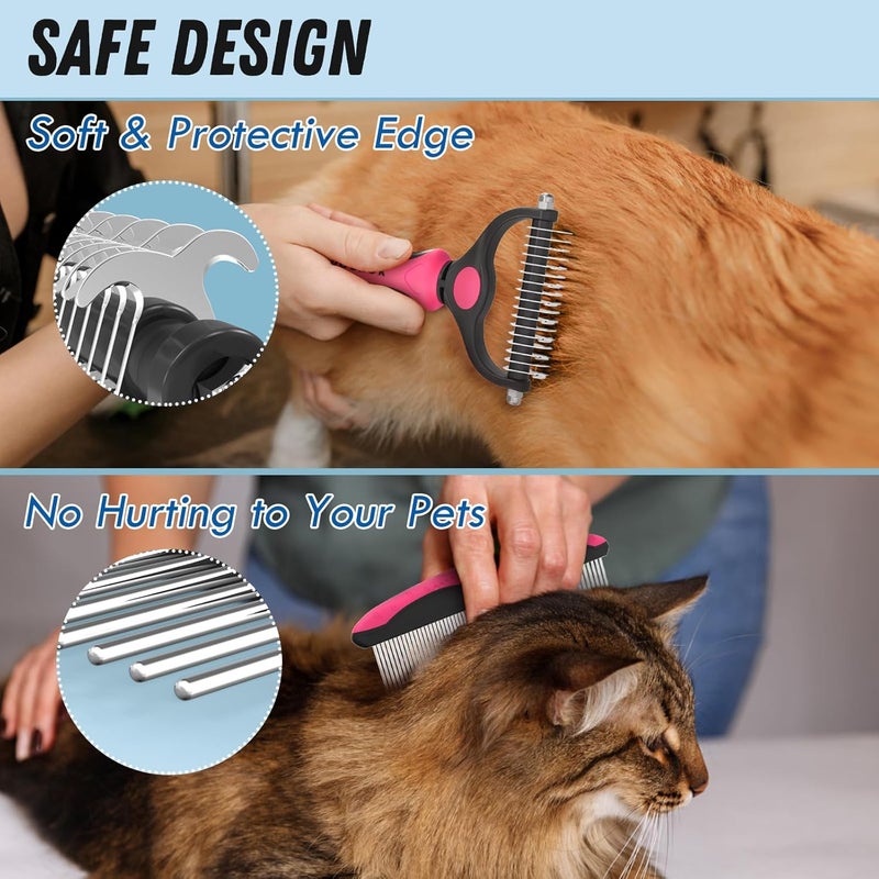 Docrok Pet Grooming Brush & Comb Combo, Cat & Dog Brush for Shedding & Dematting, Undercoat Rake for Long-haired Pets, Pink - Image 4